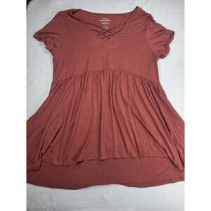Torrid Super Soft Tunic Top Size 2X Rust Babydoll Lattice Neck Plus Size Flowy